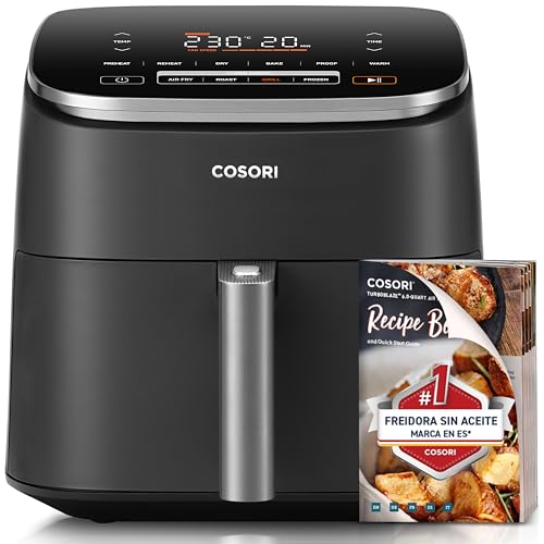COSORI Freidora de Aire Turbo Blaze™ 6L, Air Fryer 46% Más Rápida con Motor DC, Freidora sin Aceite 9 en 1, con 117 Recetas de Chef, Apta para Lavavajillas, Freír, Hornear, Asar, Deshidratar, 1725W