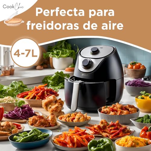 CookChic - Papel para Freidora Aire Cuadrado - 20 cm (50 Piezas) | Compatible con Freidora de Aire Cecotec y Freidora Aire Cosori 4-7L | Antiadherente, Resistente al Aceite, Libre de BPA