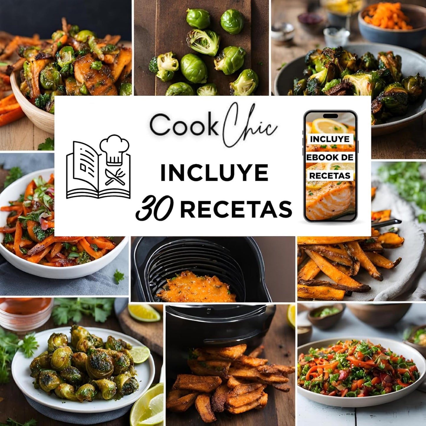 Papel Cuadrado para Freidora de Aire Premium 16 cm - 50 Piezas con eBook de Recetas | Compatible con Air Fryer Cecotec y Cosori 4-7L | Papel Resistente al Aceite