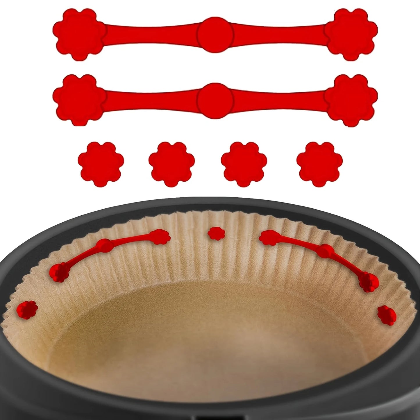 Juego de 1/2 hebillas de silicona magnéticas para freidora de aire para sujetar la freidora de aire, cerradura de papel pergamino, revestimientos desechables para evitar que el papel para quemar