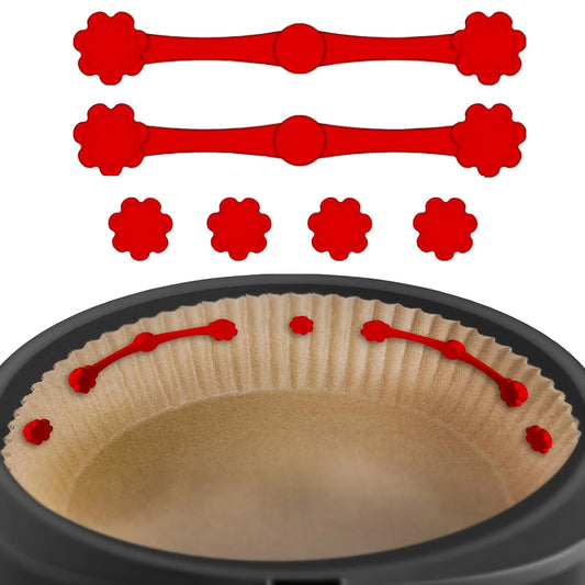 Juego de 1/2 hebillas de silicona magnéticas para freidora de aire para sujetar la freidora de aire, cerradura de papel pergamino, revestimientos desechables para evitar que el papel para quemar